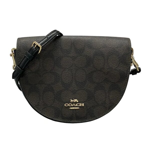 Auth COACH Signature C1430 Dark Brown Black PVC Leather Shoulder Bag - Picture 1 of 16
